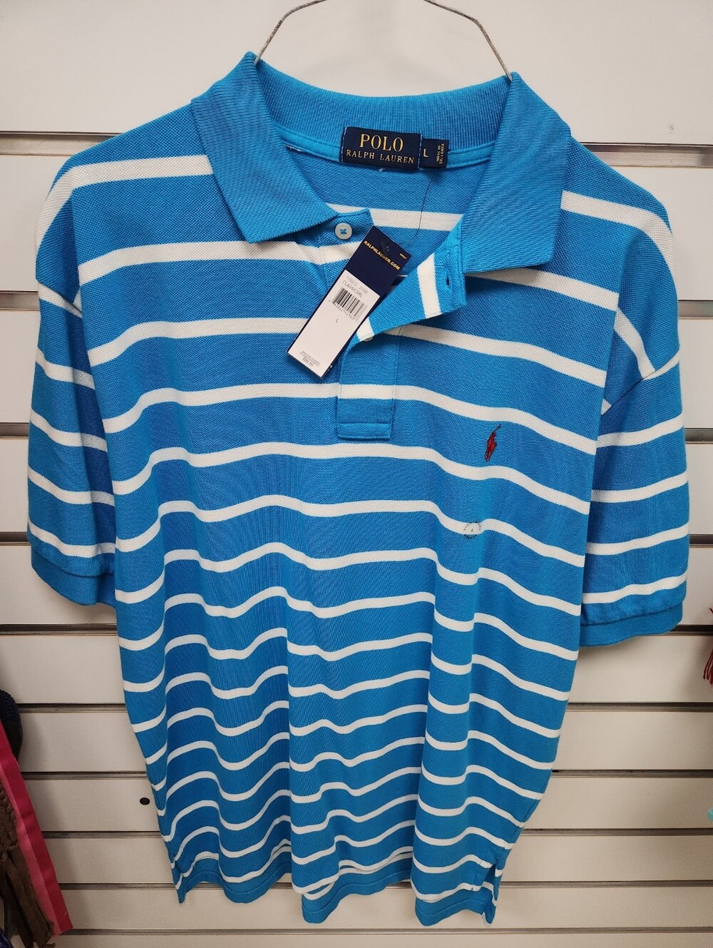 Ralph Lauren Men's Large Classic Fit Polo Shirt Blue White Striped New